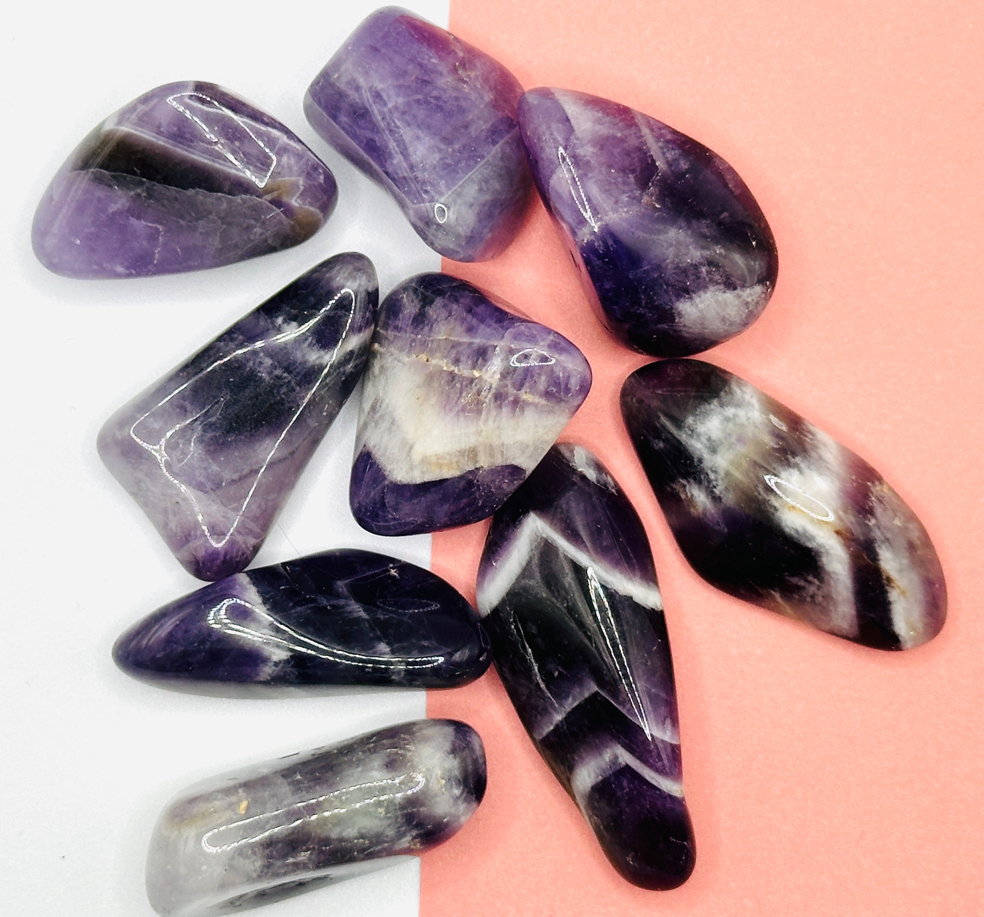 AMETYST BÅNDET TROMLET - "ro, balanse, klarhet, økt intuisjon og åndelig innsikt"