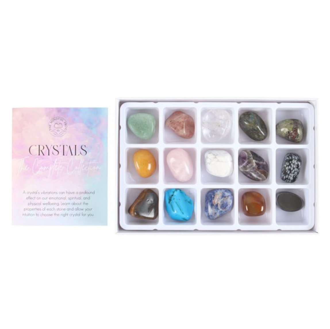 Krystall Startsett – 15 tromlede Steiner med Guidebok