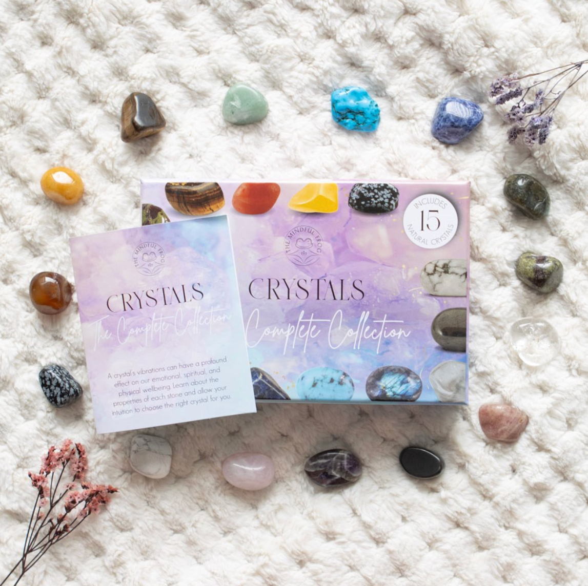 Krystall Startsett – 15 tromlede Steiner med Guidebok