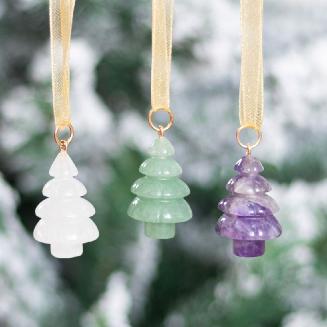 FORHÅNDSBESTILL: Krystalltrær - julepynt - Bergkrystall, Grønn Aventurin, Ametyst