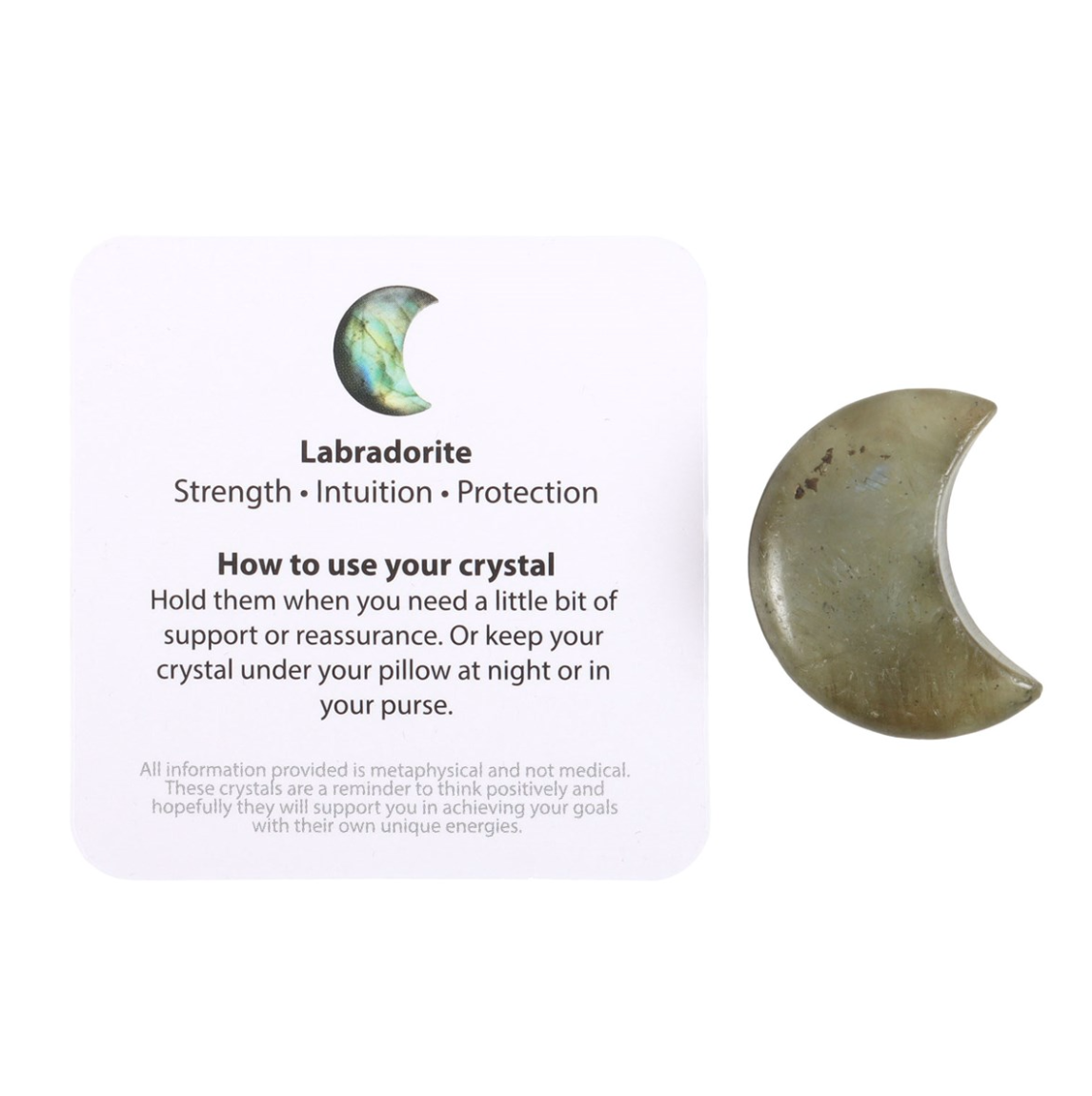 LABRADORITT - halvmåneformet - "beskytter mot negative energier, øker intuisjon og åndelig visdom"