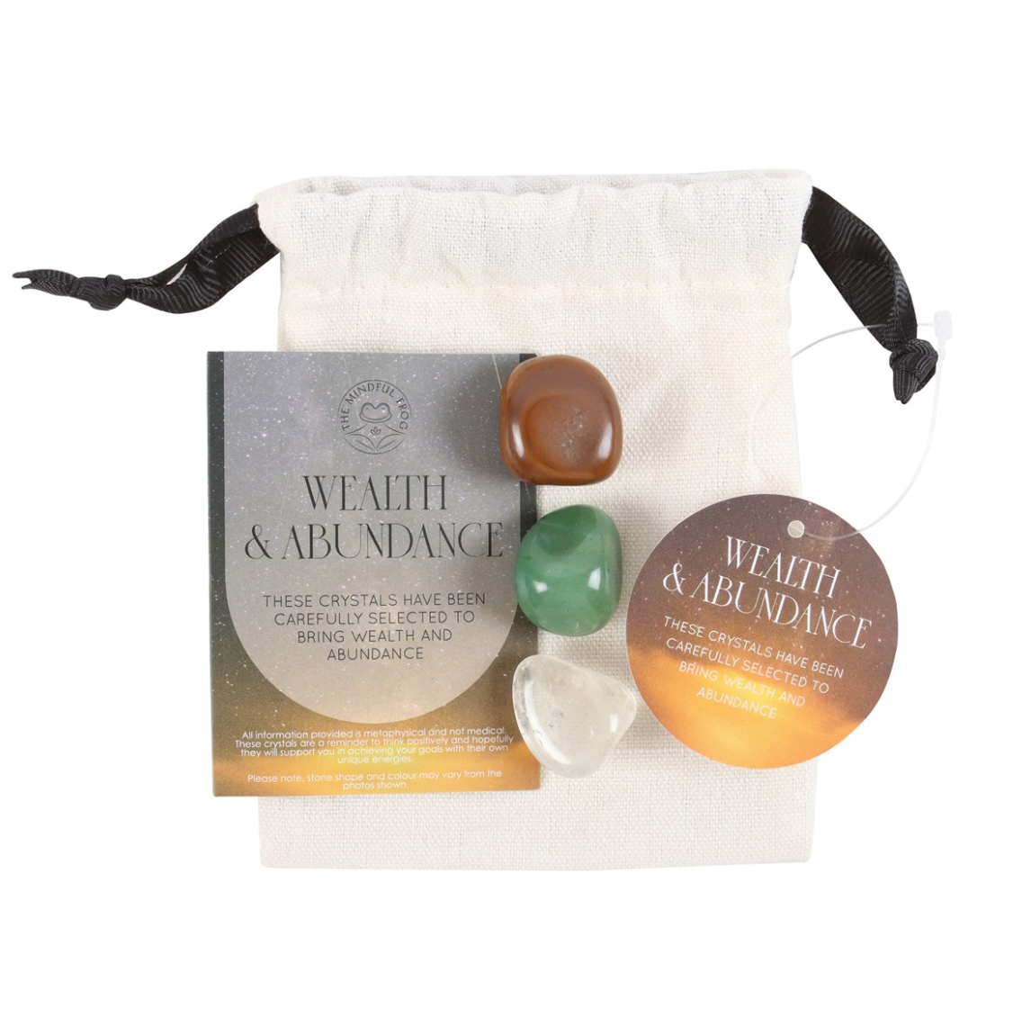 Krystaller for Velstand og Overflod - Gavesett med Tigerøye, Bergkrystall og Grønn Aventurin