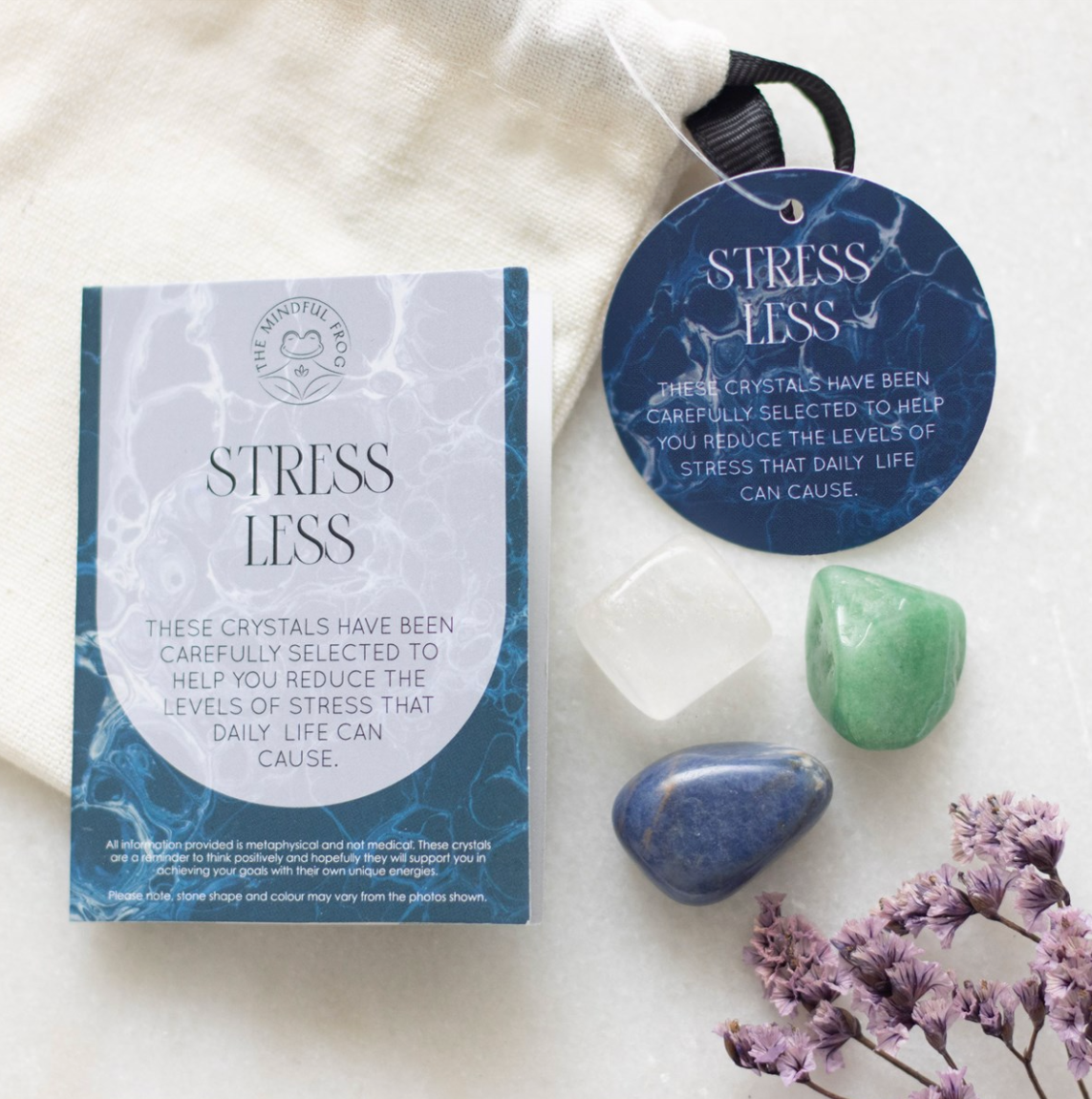 Krystaller for Stress Less - Gavesett med Sodalitt, Bergkrystall og Grønn Aventurin
