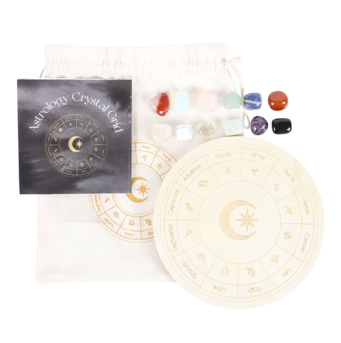 Astrologibrett - Stjernetegn Hjul og 12 steiner - Gavesett