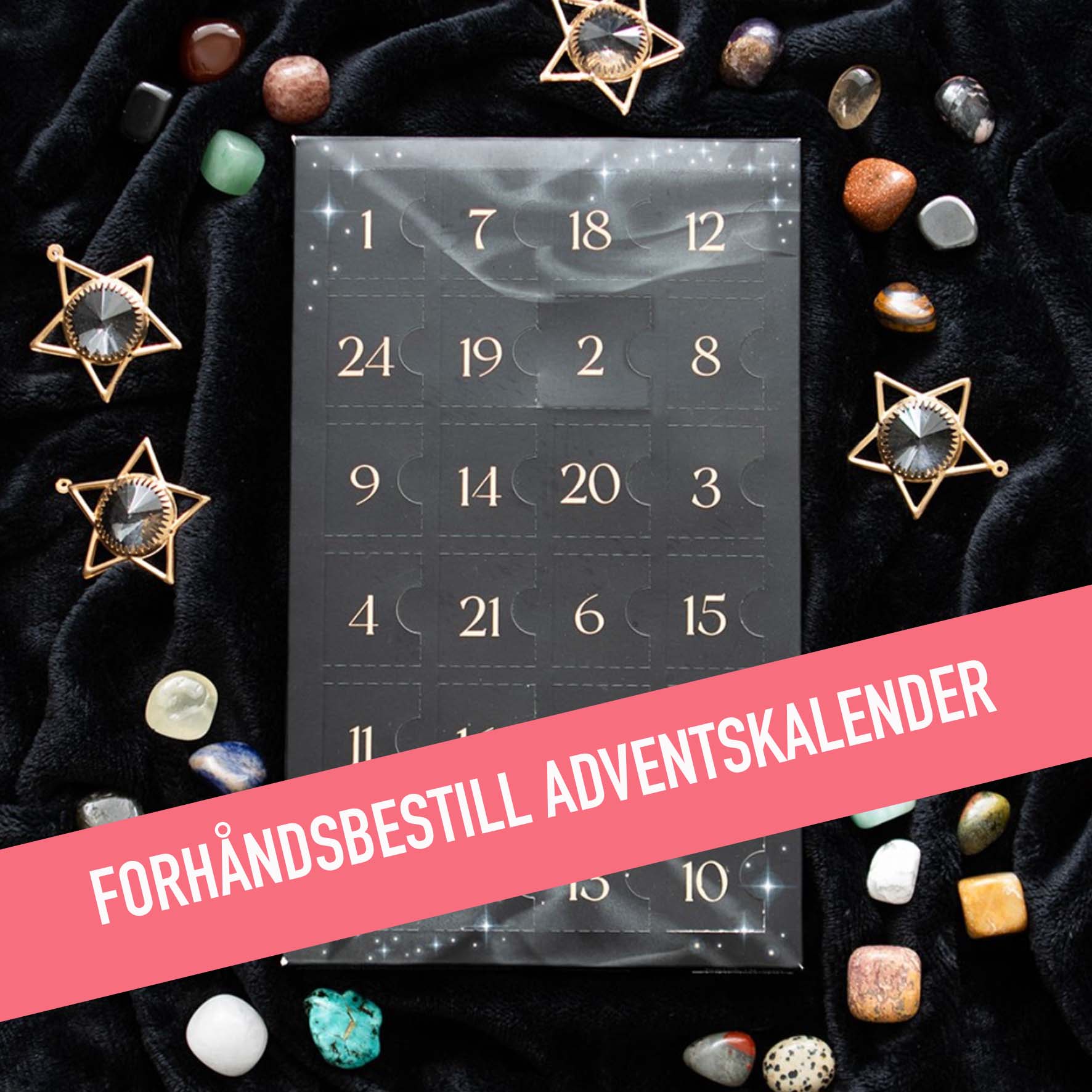 ADVENTSKALENDER - 24 luker med steiner - FORHÅNDSSALG