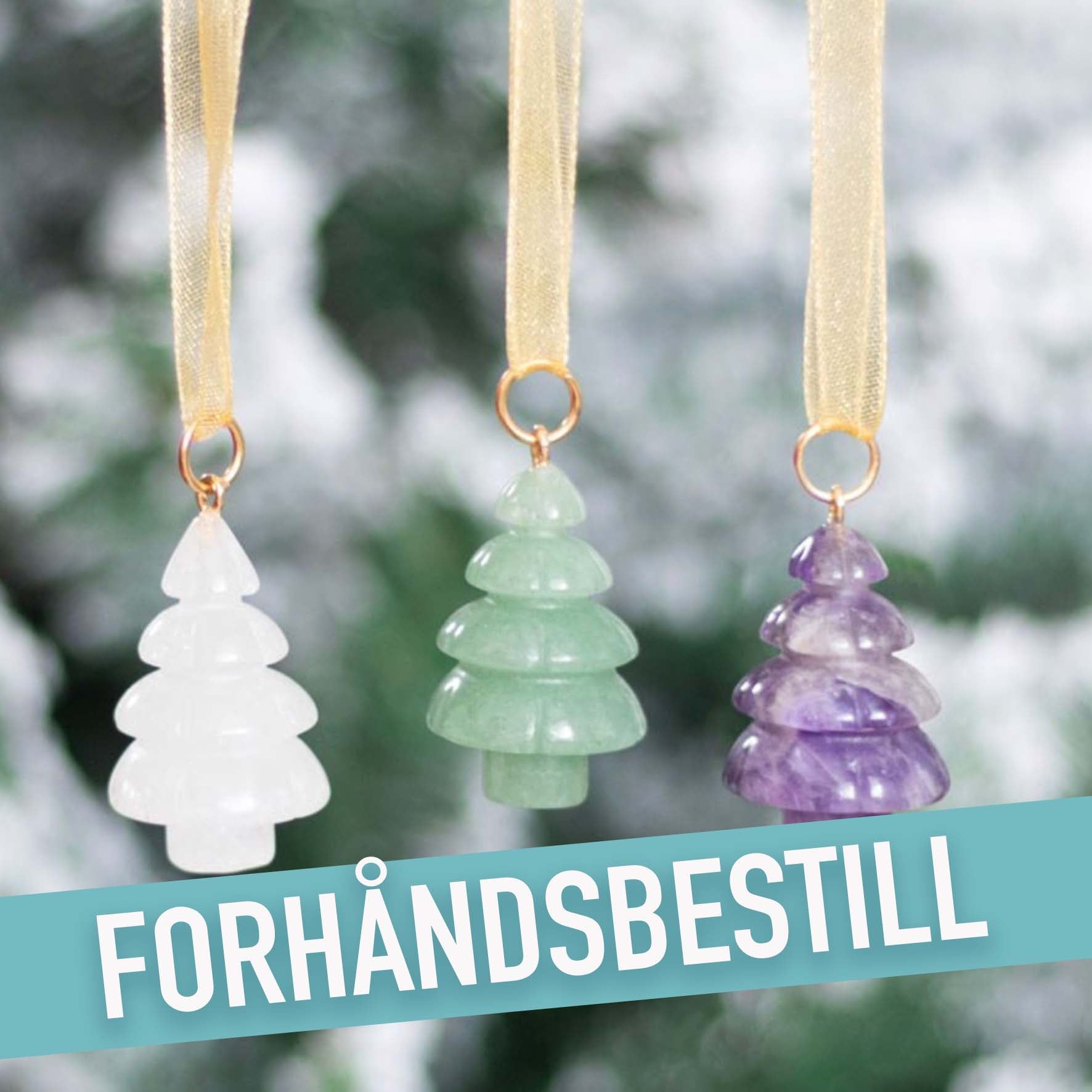 FORHÅNDSBESTILL: Krystalltrær - julepynt - Bergkrystall, Grønn Aventurin, Ametyst